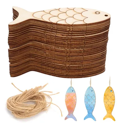 30er-Pack rohe Holz-Fischornamente mit Hanfseil