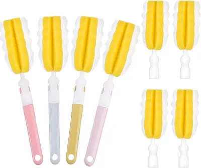 Produktbild von Schwammflaschenbürste, langer Griff, 4 Stück, austauschbare Bürsten, für Babyflaschen