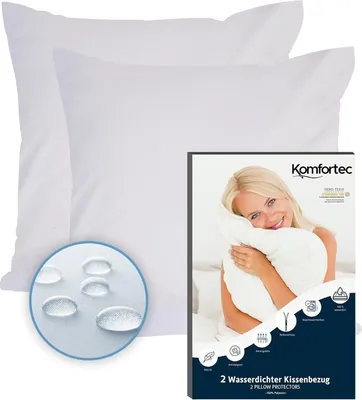 Produktbild von Komfortec Wasserdichter Kissenbezug 2er Set 80x80 cm mit Reißverschluss, Atmungsaktiv, Hypoallergen Kopfkissenbezüge, Anti-Milben, 2 Stück Kissenschoner, Weiß