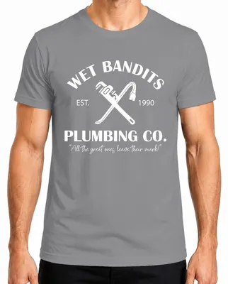 Zdjęcie produktu dla Koszulka męska Wet Bandits Plumbing Co. Kevin Home Alone Wet Bandits - Christmas Xmas, szary, M