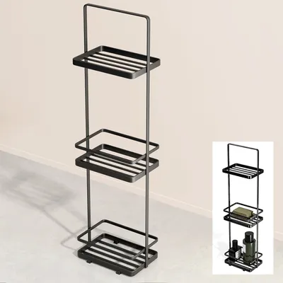 Produktbild von doporro Duschablage ohne Bohren 3 Ebenen Badregal Stehend Badezimmerregal Duschregal Schmales aus Metall für Badezimmer und Toilette Schwarz Reglo-02