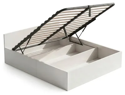 Produktbild von Bett mit Bettkasten 160x200 cm Metalllattenrost aufklappbar Weiß