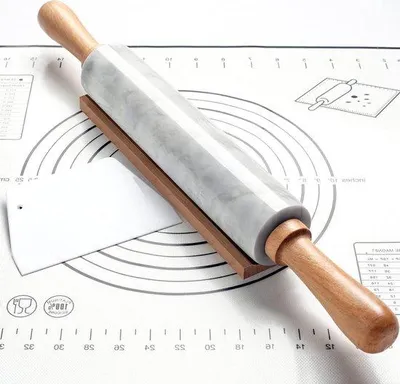 Produktbild von Famanu Deckenroller Set - Marmor Deckenroller mit Holzgriffen - 25,4 cm Weiß
