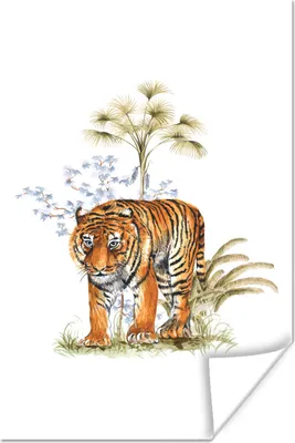 Produktbild von MuchoWow® Poster Tiger - Pflanze - Bild 120x180 cm - Kunstposter