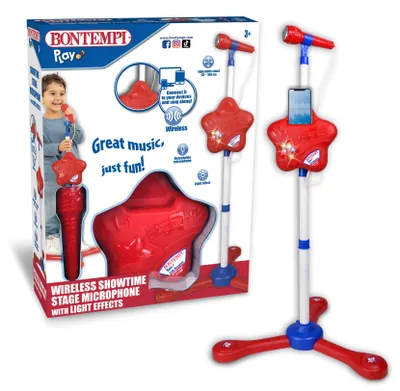 Productafbeelding van Draadloze podiummicrofoon van Bontempi met verstelbare standaard, blauw/rood