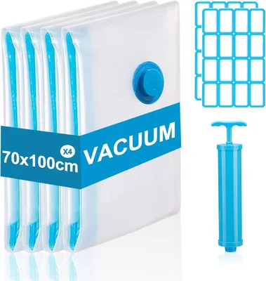 Produktbild von Vakuumbeutel für Kleidung – Set mit 4 Stück – 80 x 100 cm – Kleiderbeutel – Wiederverwendbare Vakuumbeutel – Ideal für Bettdecken und Bettwäsche