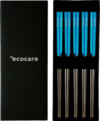 Productafbeelding van ECOCARE Metalen sushi stokjes, set van 10, zilver-blauw