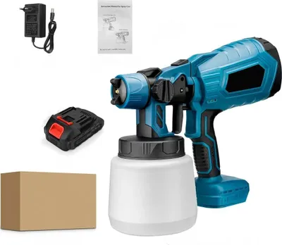 Produktbild von 1000 ml Akku Farbsprühsystem, Elektro Farbsprühgerät, Wandfarbe Farbspritzpistole, 210 W kabellose elektrische Spritzpistole mit 1 Akku
