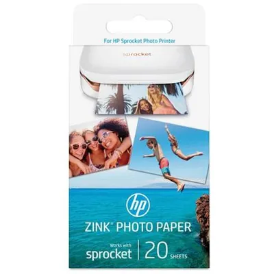 Obrázek produktu pro HP Samolepicí papír Sprocket Plus Photo – 20 listů / 5,8 x 8,7 cm (2,3 x 3,4"), Lesk, 20 listy, 258 g/m², Bílá, Firemní, 20 - 25 °C