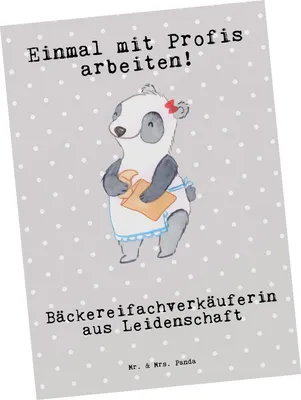 Produktbild von Mr. & Mrs. Panda Postkarte Bäckereifachverkäuferin Leidenschaft - Grau Pastell - Geschenk, Bäckerei, Beruf, Ansichtskarte, Fotokarte, Spruch, Backstube, Ansichtskarten