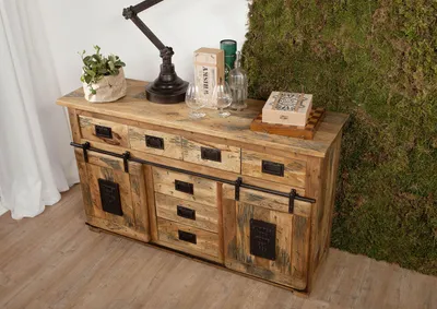 Produktbild von MASSIVMOEBEL24 Sideboard Mango 150x45x90 natur lackiert RAILWAY #119