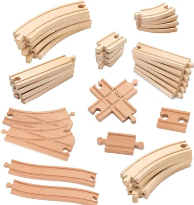 Image de Ensemble de rails en bois, comprenant 33 pièces, avec différents types de rails, compatible avec les jouets en bois, pour les circuits de train pour enfants