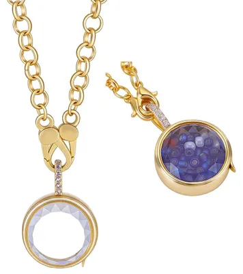 2er-Set runde Medaillon-Anhänger 16 mm, gold, Legierung & Glas