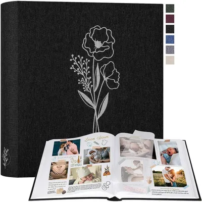 Produktbild von Fotoalbum zum Selbstgestalten, Leinen Fotobuch 100 weiße Seiten mit Pergamin, Schwarz 30x33,5 cm