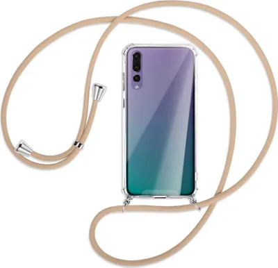 Produktbild von Handykette Backcover-Schutzhülle mit Band (Metall silberfarben) für Huawei P20 Pro - beige