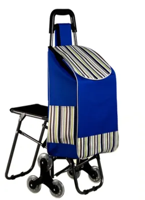 Image de Chariot de courses pliable avec siège - Bleu
