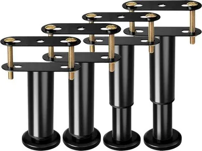Productafbeelding van JustValue - Verstelbare Meubelpoten - Set Van 4 - Verstelbaar 13-22cm - Ronde Platte Voet - Anti-Slip - Staal - Zwart - Incl. Schroeven