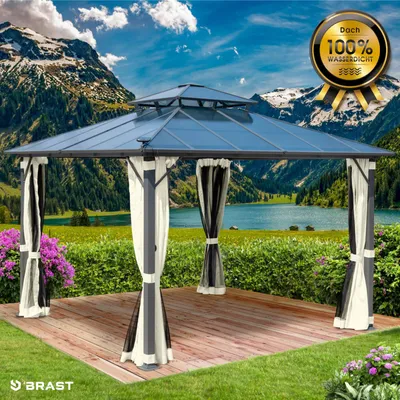 Produktbild von Alu Pavillon PAGODE 3,5x3,5m beige mit Moskitonetz