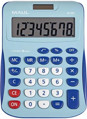 Immagine prodotto di Calcolatrice da tavolo MAUL MJ 550 Display LCD a 1 riga, 8 cifre Batteria solare 15,5 x 11 x 2,5 cm blu chiaro