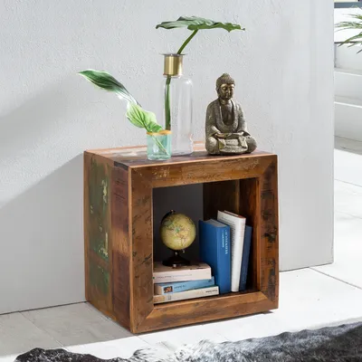 Produktbild von FineBuy Beistelltisch KALKUTTA 45 x 45 x 35 cm Wohnzimmertisch Cube Regal Tisch