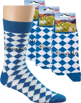 Produktbild von 3 Paar Bayern Socken blau weiß Rauten mit Komfortbund uni Gr. 42/47