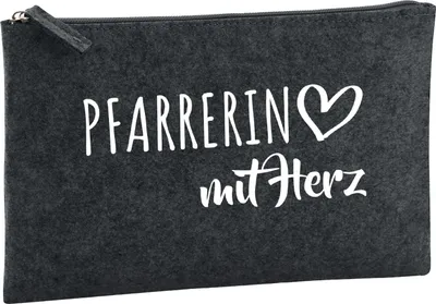 Produktbild von Huuraa Kulturbeutel Pfarrerin mit Herz 1 Liter Charcoal Filz Kosmetiktasche Geschenkidee
