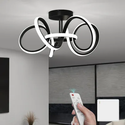 Produktbild von Mai & Mai LED Deckenleuchte Deckenlampe mit Fernbedienung 47cm, Stufenlos dimmbar 3000-6400K, flimmerfreie Zimmerlampe 65W Schwarz Alivetta25035