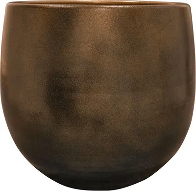 A close-up studio shot of a bronze-colored planter.