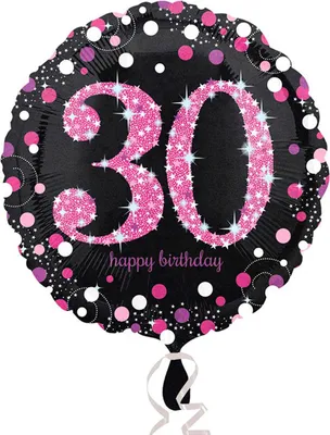 Produktbild von AMSCAN 3378501 Folienballon Happy Birthday 30 - Ø 43 cm, schwarz/pink, Konfetti