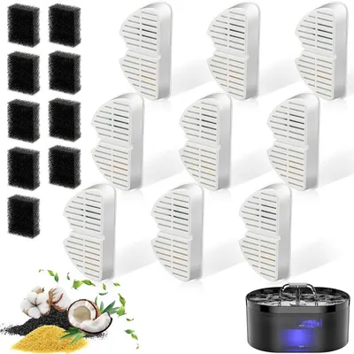 Produktbild von Trinkbrunnen Filter Katzenbrunnen Ersatzfilter - Dreifachfilter - Aktivkohle - Schaumfilter - 9 + 9 Stück