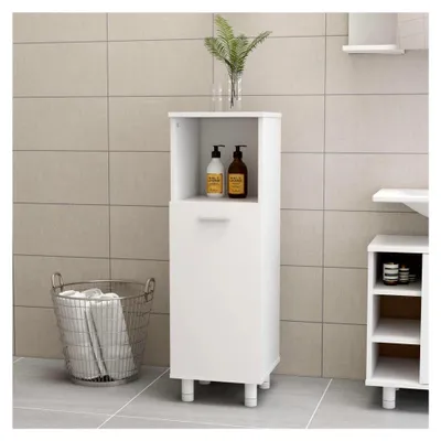 Produktbild von Badezimmerschrank mit 3 Fächern und 1 Tür, Midischrank, Badregal, Badmöbel, Badezimmerregal, Weiß, 30x30x95cm, Holzwerkstoff