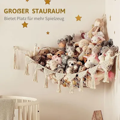 Produktbild von Hängekorb Spielzeug Aufbewahrung, Stofftier Hängematte, 142x106x106cm, biszu15kg
