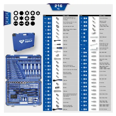 Produktbild von Brilliant Tools BT023216, Steckschlüssel-Satz, 216 Kopf/Köpfe, 10,8 kg