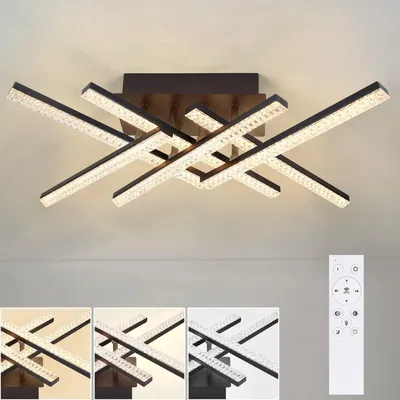 Image de ZMH Plafonnier LED Salon - 36W Dimmable Noir Lampe de salon Design moderne avec télécommande en métal Plafonnier pour cuisine Salle à manger Chambre à coucher des jeunes