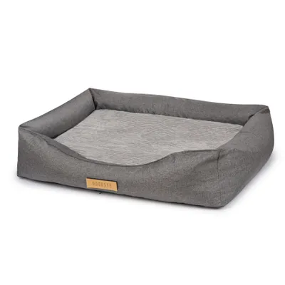 Image de Lit orthopédique pour chien Dogeste 100x82 cm taille XXL en tissu kodura et velours côtelé – gris