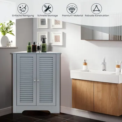 Produktbild von Eckschrank mit Lamellentüren und verstellbarem Einlegeboden, Grau