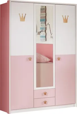 Produktbild von Kleiderschrank Cindy Drehtürenschrank 139x58x199cm weiß rosa 3-türig