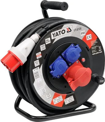 Produktbild von YATO Verlängerungskabel auf Spule 25m, 400V 5x2,5mm, Gummiisolierung, 3 Steckdosen YT-8120