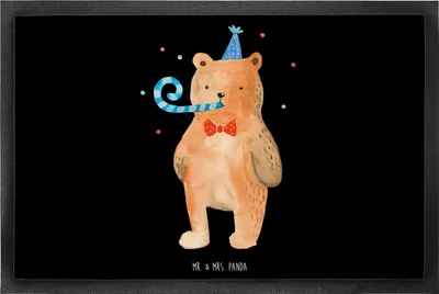 Produktbild von Mr. & Mrs. Panda Sauberlaufmatte Bär Geburtstag 60 x 90 cm - Schwarz - Geschenk, Schmutzmatte, Fußabstreifer, Happy Birthday, abstreifer, Bodenvorleger, Alles Gute, Teddy