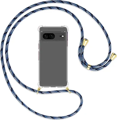 Produktbild von Handykette Backcover-Schutzhülle mit Band (Metall goldfarben) für Google Pixel 7 - Blautöne