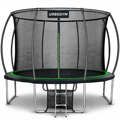 Produktbild von URBOGYM Trampolin INFINITY 12FT Gartentrampolin für Kinder Komplett-Set mit Sicherheitsnetz, Leiter, Randabdeckung, Outdoor, Grün, robust, Ø 374 cm