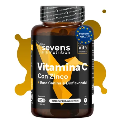 Immagine prodotto di Compresse di vitamina C 1000 mg con zinco e bioflavonoidi, 180 compresse – Sevens