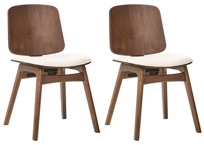 Produktbild von BELIANI Esszimmerstuhl 2er Set Braun u. Hellbeige Gummibaumholz mit Polstersitz ohne Armlehnen Retro Design Holzstuhl Stuhl für Esszimmer Küche