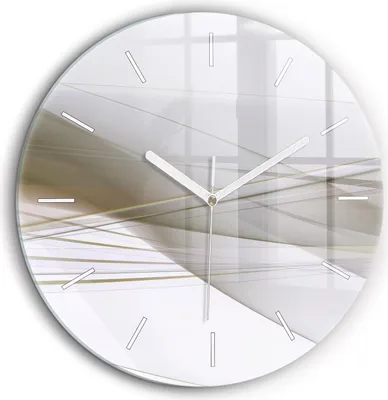 Produktbild von Wallfluent Große Wanduhr – Stilles Quarzuhrwerk - Uhr Dekoration Wohnzimmer Schlafzimmer Küche - Zifferblatt mit Striche - weiße Zeiger - 60 cm - Helle Abstraktion