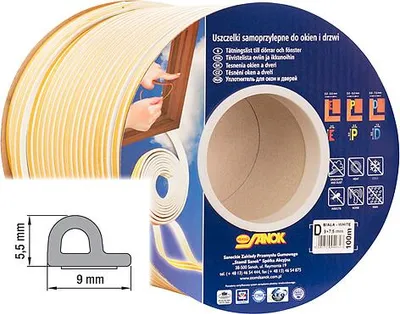 Image de Joint Stomil SD-39CX/4-0, profil P, 9x5.5 mm, longueur 100 m, pour fenetres et portes, blanc