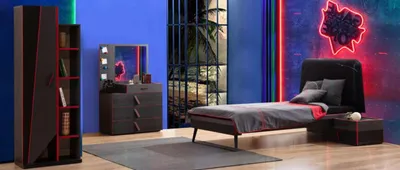 Obrázek produktu pro Černočervený set do dětského pokoje Moderní nábytek Postel Knihovna Stůl