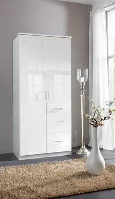 Produktbild von Drehtürenschrank >Clack< in HOCHGLANZ LACK WEISS - 91x199x58cm (BxHxT)