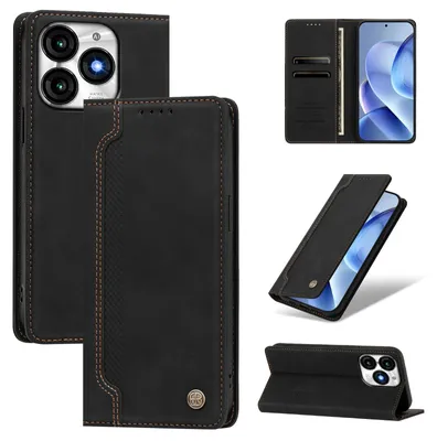 Produktbild von Handyhülle für itel A70, Leder Wallet Klapphülle mit Standfunktion, Stoßfeste Schutzhülle Schwarz