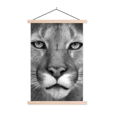 Produktbild von MuchoWow® Textilposter Panther - Wildlife - Schwarz - Weiß 60x90 cm mit holzfarbenen Rahmen - Textil