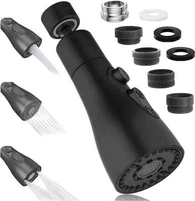 Produktbild von Schwenkbarer Wasserhahnaufsatz Schwarz, 360° schwenkbar, 3 Modi Multifunktions-Wasserhahnbelüfter, Wasserhahnverlängerung mit 2 Sprühfunktionen, Wassersparer für Wasserhahn Dusche Küche Badezimmer Gartenbewässerung Zubehör